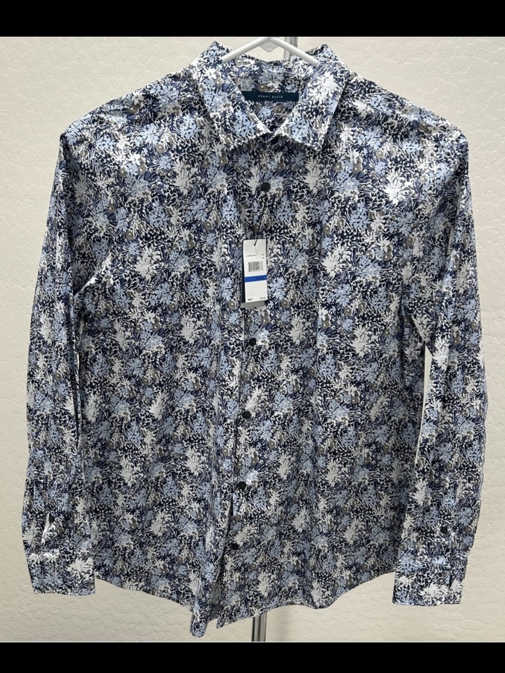 PERRY ELLIS Long Sleeve Shirt Men’s Size X-Large Celestial Blue Floral NWT